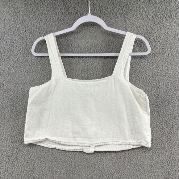 Roxy White Linen Blend Button Front Crop Tank Top Size M - Picture 2 of 14